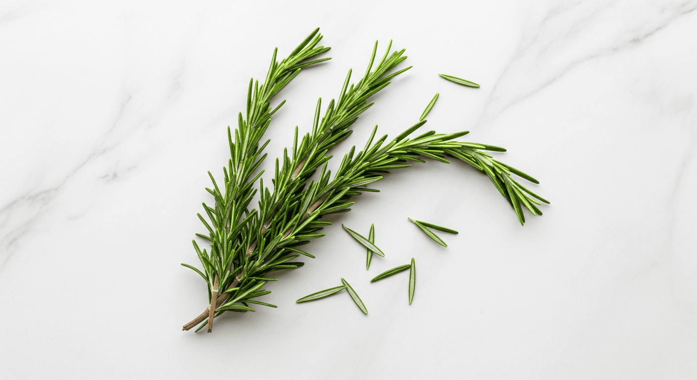 Fresh rosemary sprigs with Mediterranean botanical aesthetic
